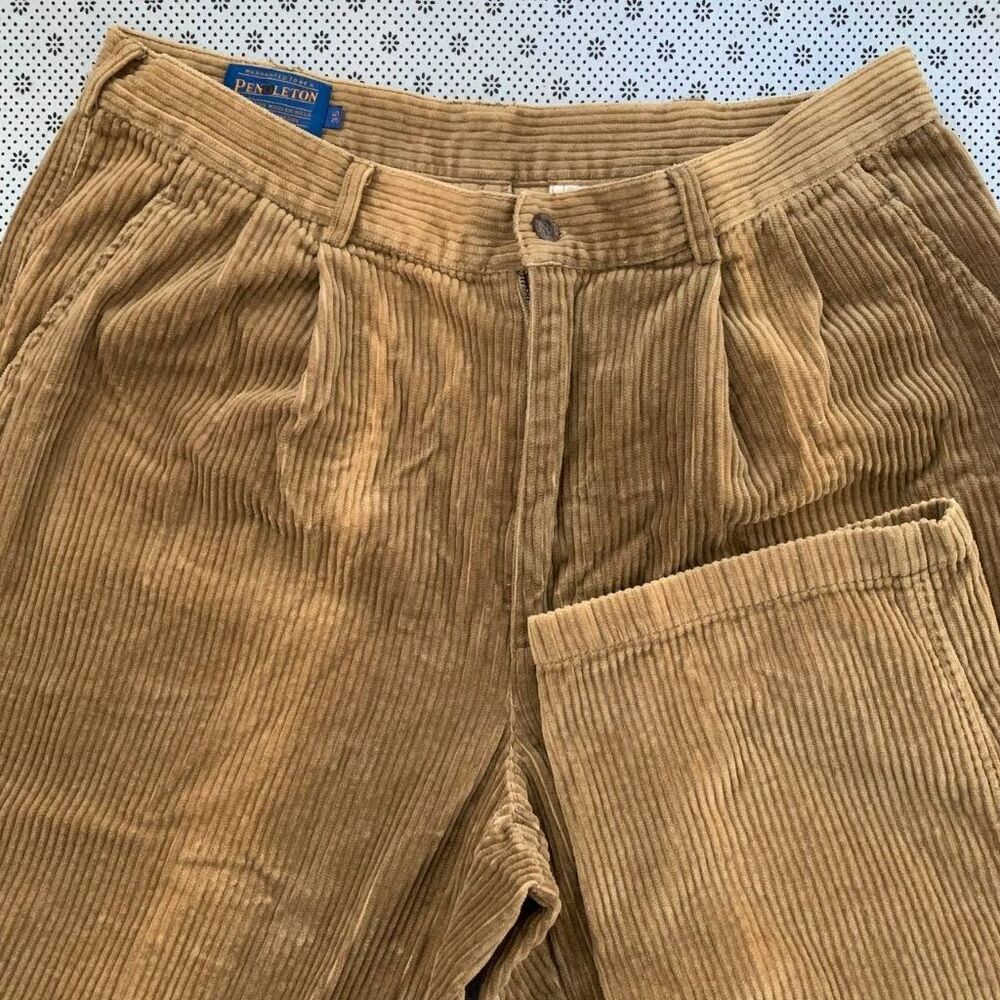Pendleton Woolen Mills Mens 35 Tan Corduroy Pleated Trousers 100% Cotton
